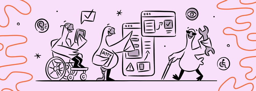 A goose in a wheelchair, a goose with a prosthetic leg, and a visually-impaired goose in glasses