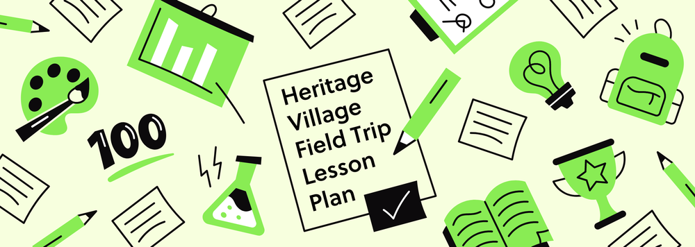 A collage of school-related items like papers, charts, pencils, and backpacks