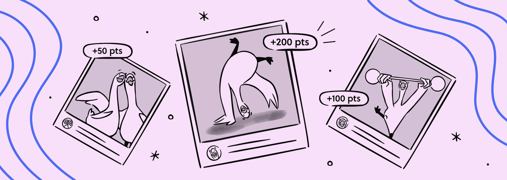 Three photos of geese. Each polaroid has a small banner with bonus points above it.