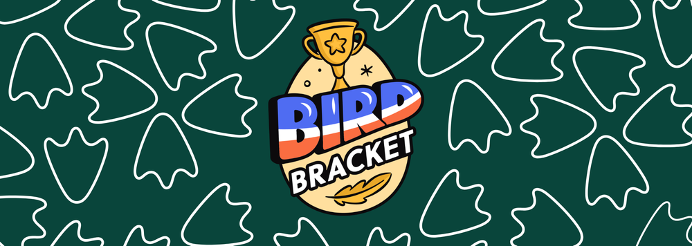 A trophy and the text "bird bracket" in the middle of a pattern of goose feet