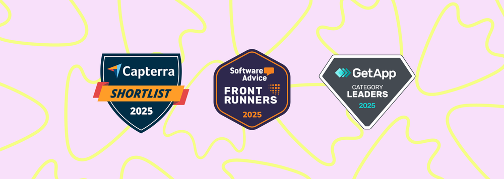 Yellow goose feet on a pink background, with 3 badges in the center.