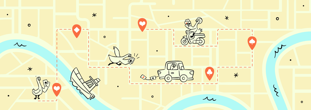 Geese running around a map, with certain locations pinned