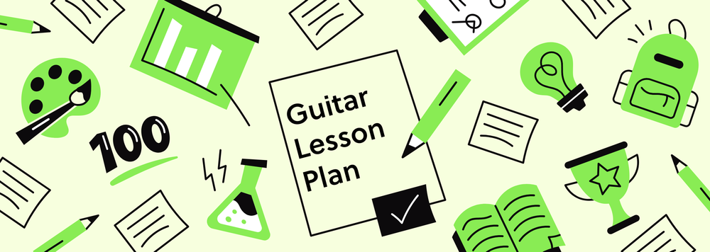 A collage of school-related items like tests, beakers, backpacks, and pencils