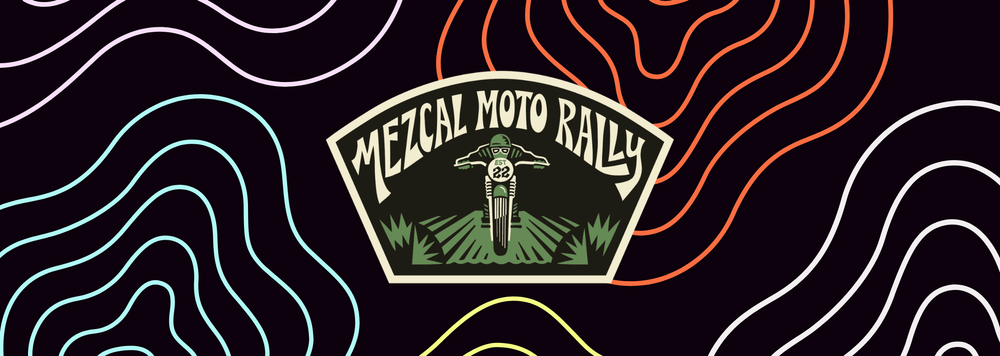 Wavy lines with a graphic motorcylist at the center