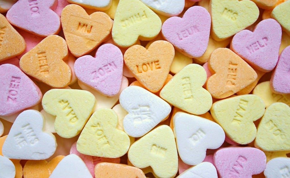heart shapes engraved with words