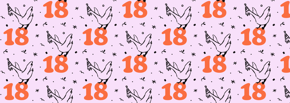 an illustration of a goose celebrating an 18th birthday