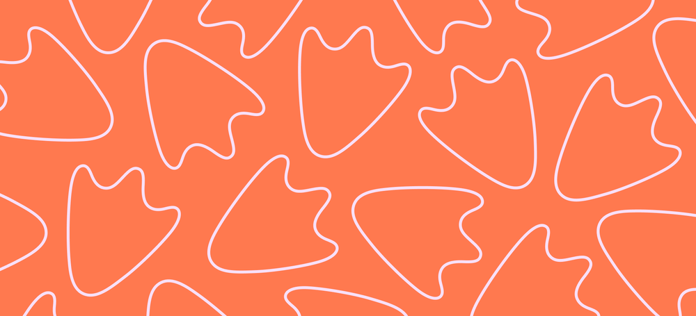 Playful pattern of abstract goose footprint outlines in white on a coral orange background.
