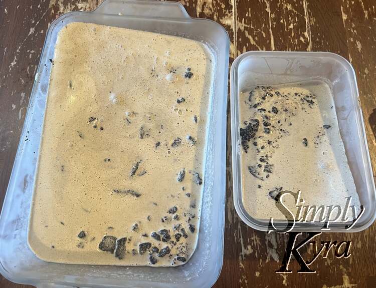 The pans were tilted in the freezer so after pulling them out I needed to break it up and smooth it down. 