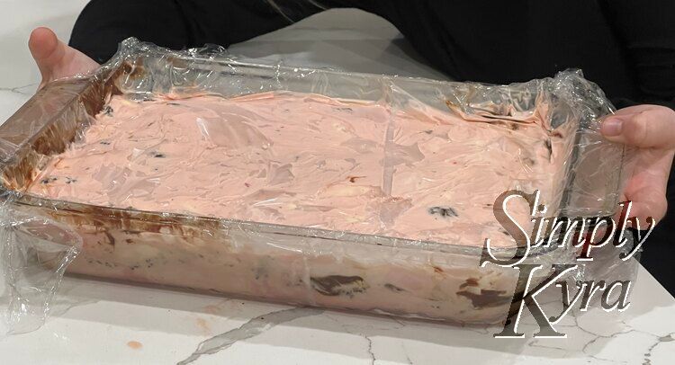 Pulled out frozen cake ready to decorate. 