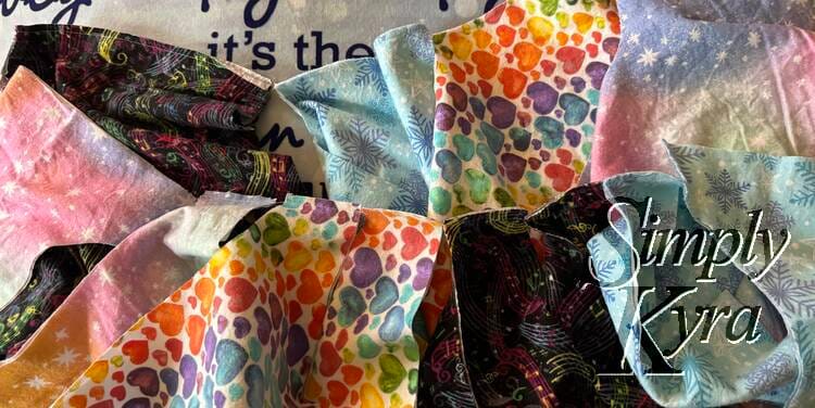 All sewn one after another and attached to make a colorful and random banner.