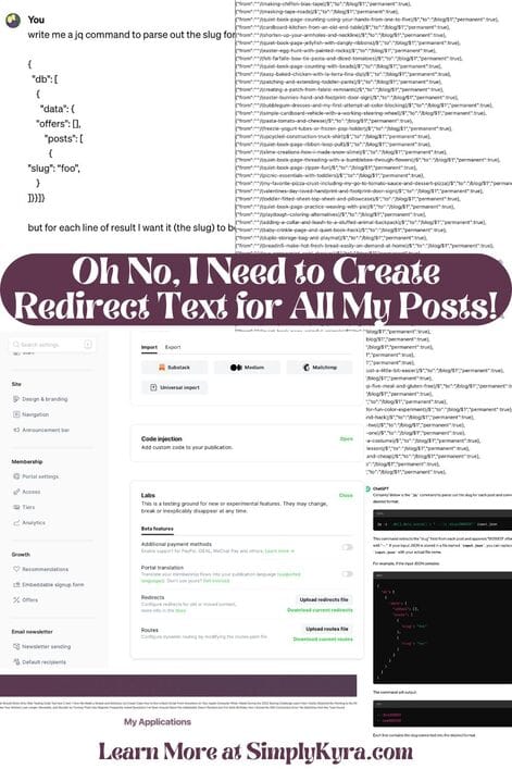 Pinterest geared image showing my post title, images from below, and my main URL.