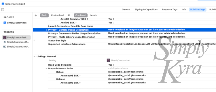 Image is a screenshot of my build settings for my app target showing the new information.