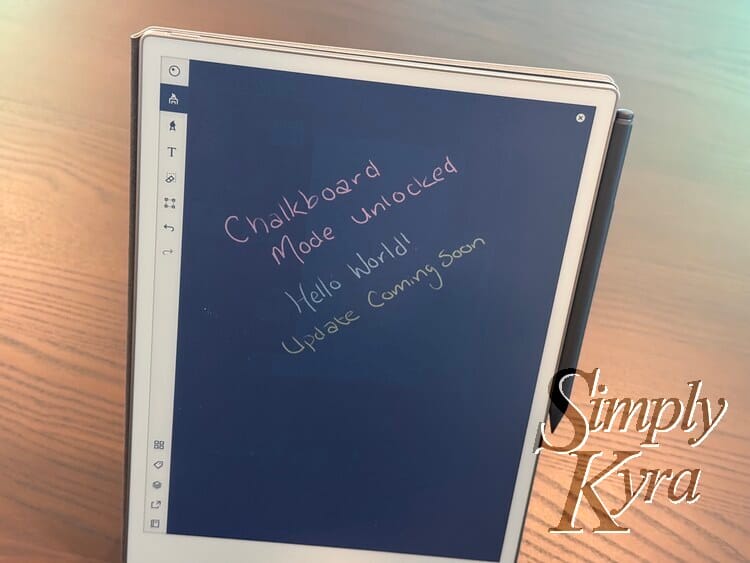 New reMarkable Paper Pro with black screen image and text in two colors saying the update is coming soon.