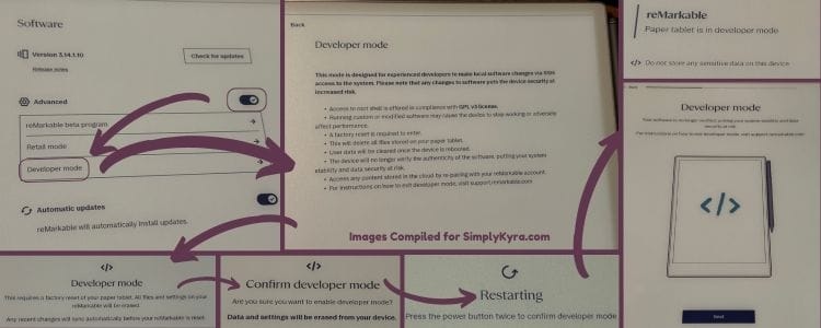Image shows the steps involved with confirming developer mode.