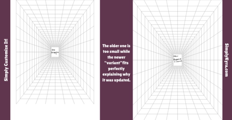Two images side by side highlighting how the old one is too small (more white space on the sides and bottom) and the new is just right.
