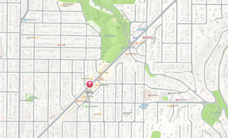 Map showing where the Madison Park Seattle location is located.