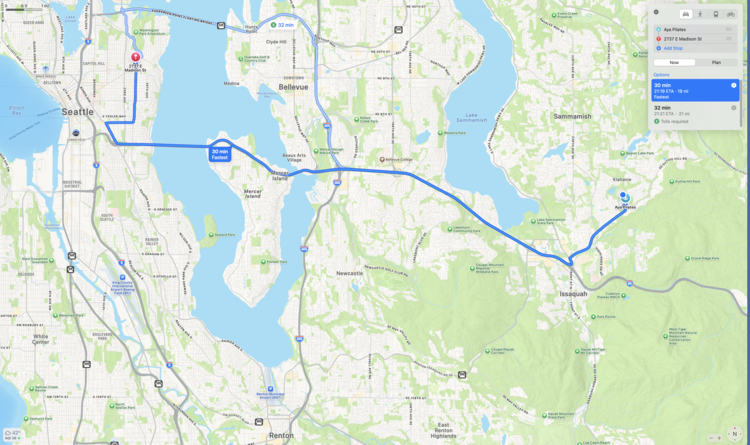 Map showing the distance and route between the two locations.