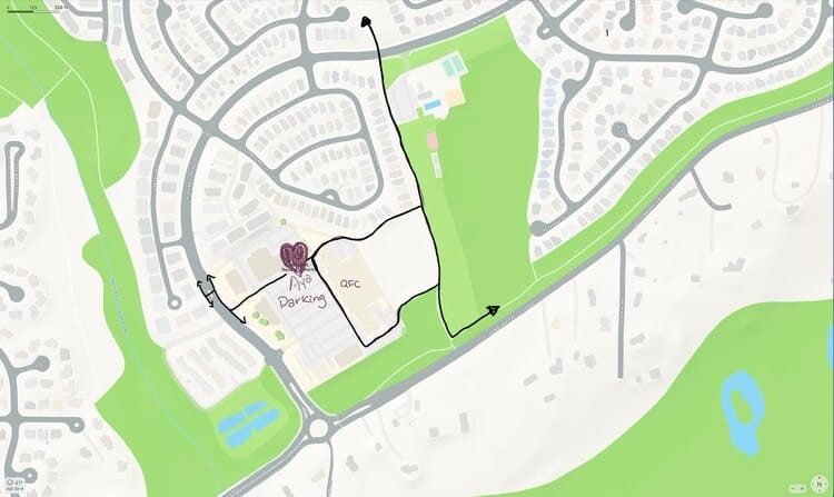 Map showing where the Sammamish location is located with marks for walking paths to and from..