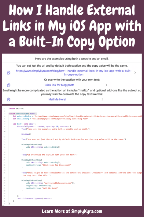 Pinterest geared image showing my post title, images from below, and my main URL.