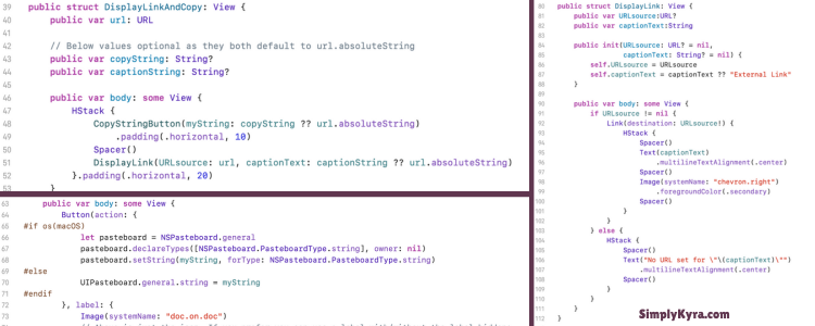 Image shows a collage of three views in the Swift Playground.
