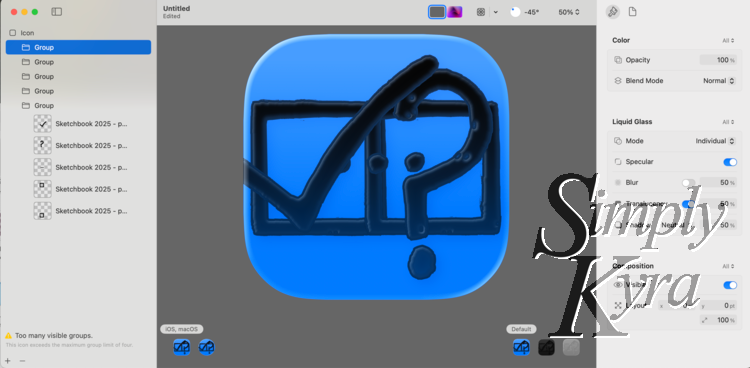 Image is a screenshot of Icon Composer showing all five images in one group.