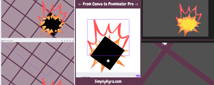 Collage of the copied original image, the partially deleted and rearranged version, and two Pixelmator pro deleted layers.