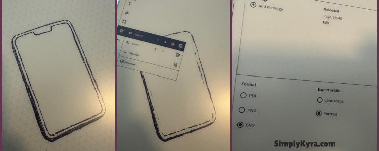 Collage of two versions of the phone aspect on my reMarkable and the image showing the checked off SVG radio button. 