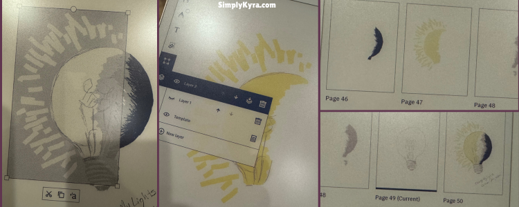 Collage of selected lightbulb, partial lightbulb, and stacked view of the thumbnails for each page.