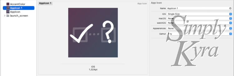 Xcode screenshot showing a second AppIcon set added.