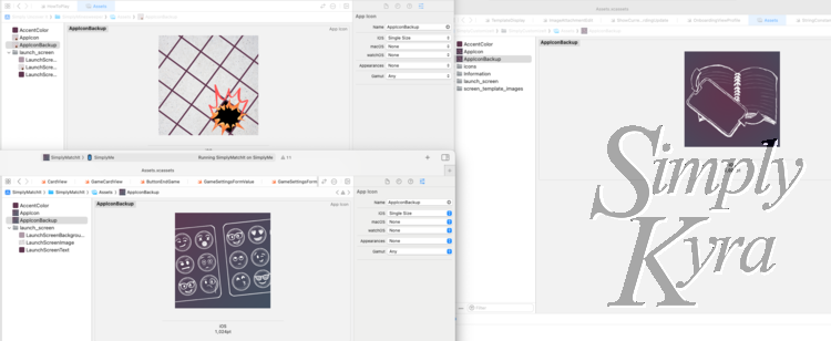 Collage of three Xcode windows showing the newly created 1025 pixel back up image.