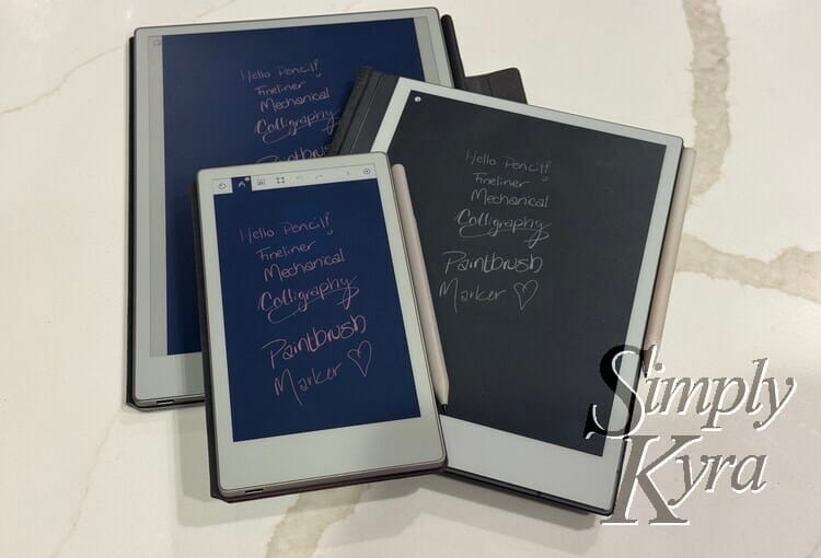 All three devices are opened to the same written on page. 