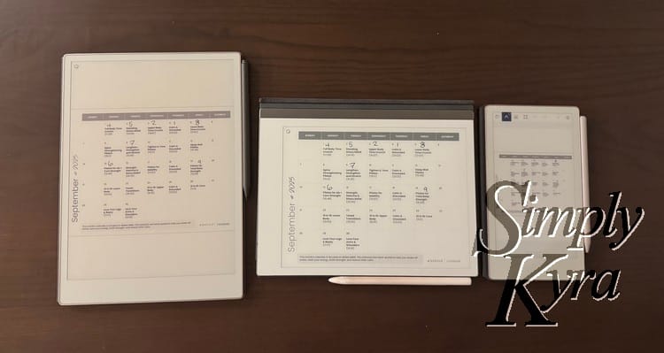Image shows all three devices with the same downloaded single page calendar PDF noticed.