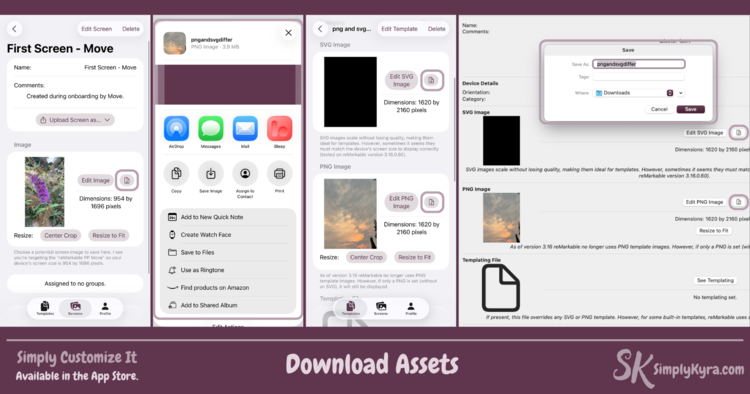 Download buttons for template, SVG, and PNG files