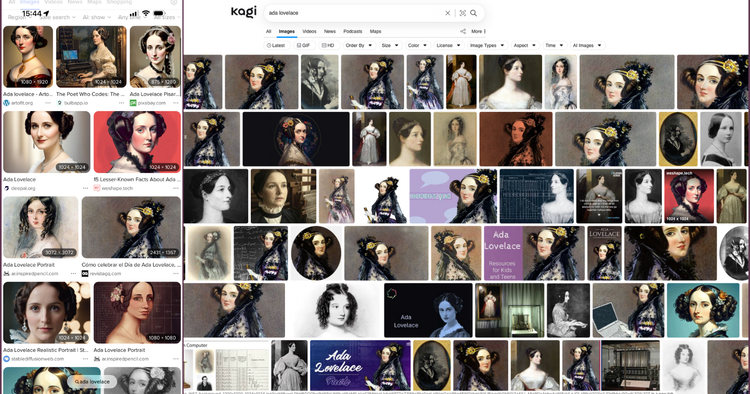Collage of phone and computer image results of Ada Lovelace.
