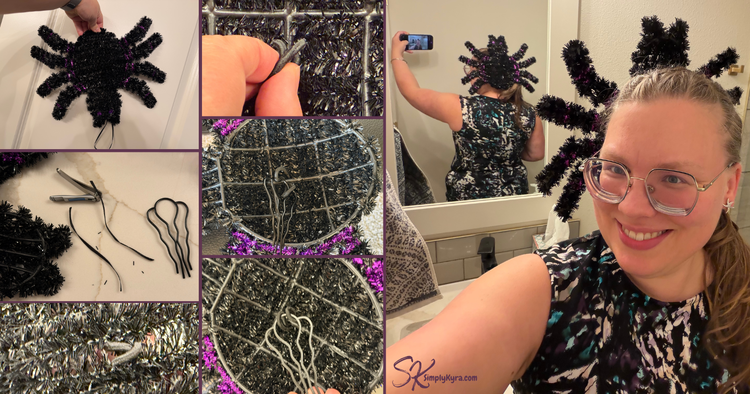 Collage of the turning the spider into a hair attachment!