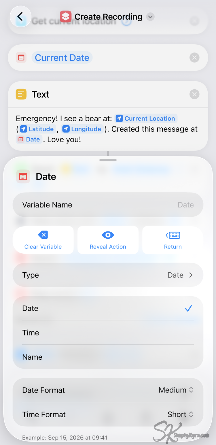 Image shows the settings sheet for the date when using it in a message below. 