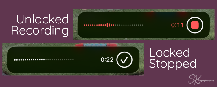 Collage showing how it looked when recording and when stopped for both locked and unlocked screens.