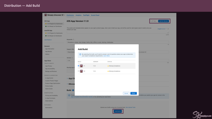Adding the build to the distribution is easy. Once it's available the button appears, you pick your build, and, lately, it mentions this countries it's going out to. 