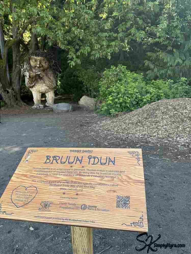 The sign stands near to the Troll letting the reader know more.