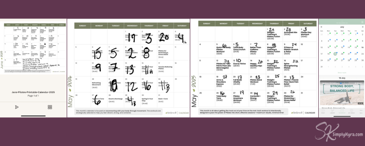 Screenshot shows four versions of the calendar... all from later on... but still indicative of following it per month.