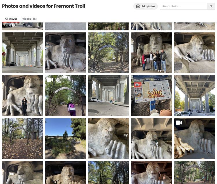 Collage of many images on Yelp showing the troll.