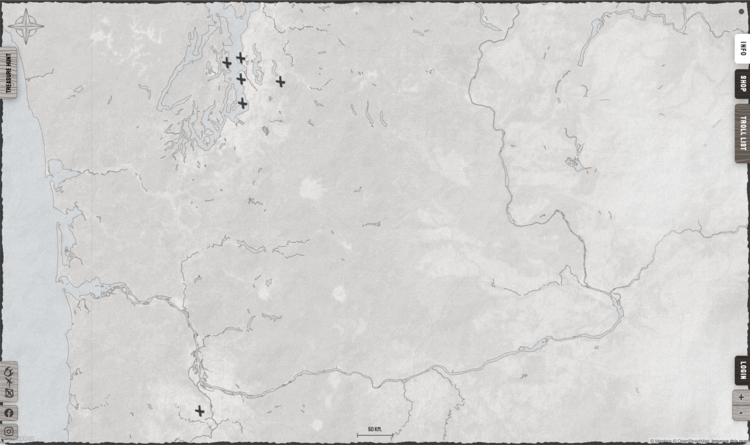 Screenshot of the Washington/Oregon section of the Troll Map show 5 Xs in Washington and 1 in Oregon.