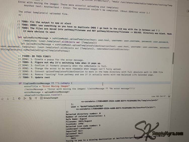 Photo of my computer showing my todo notes and console logs when walking through.