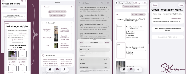 Two screenshots on the left showing the pre-published way with group browse and screen edit... and four on the right showing how it now looks.