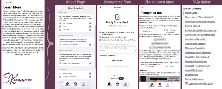 One screenshot on the left showing the pre-published way and four on the right showing how it now looks.