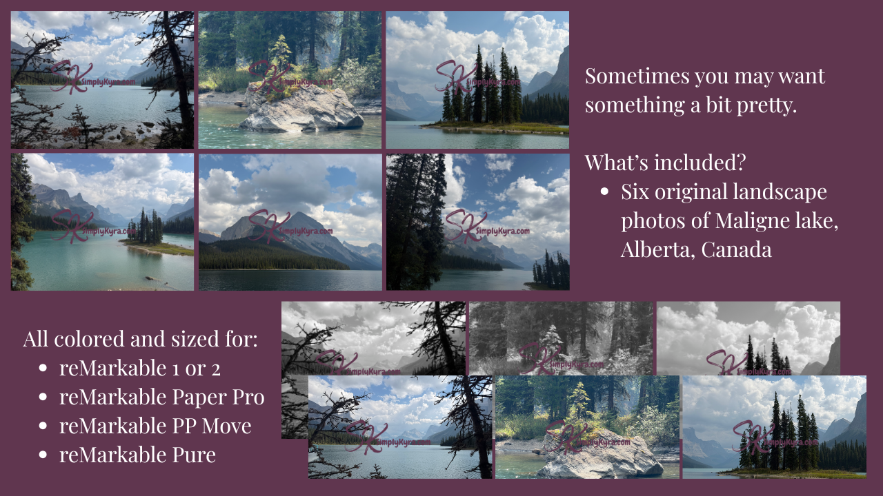 Collage of all 6 images offered along with three alternative sizes for other reMarkable devices. Text around the images explain. 