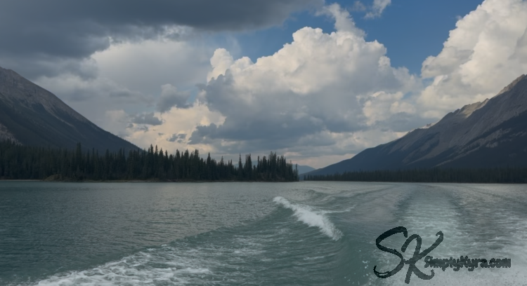 You can see the wake from the boat. 