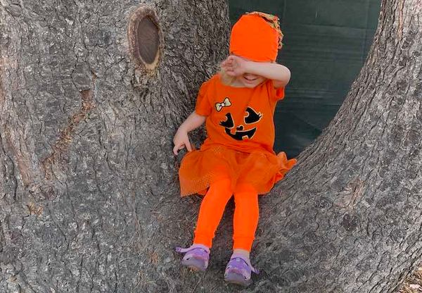 Zoey's Simple Jack-O-Lantern Costume From Store-Bought and Sewn Items