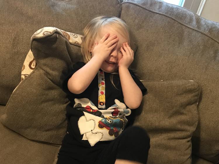 Made Ada close her eyes for a surprise while I changed her clothing.