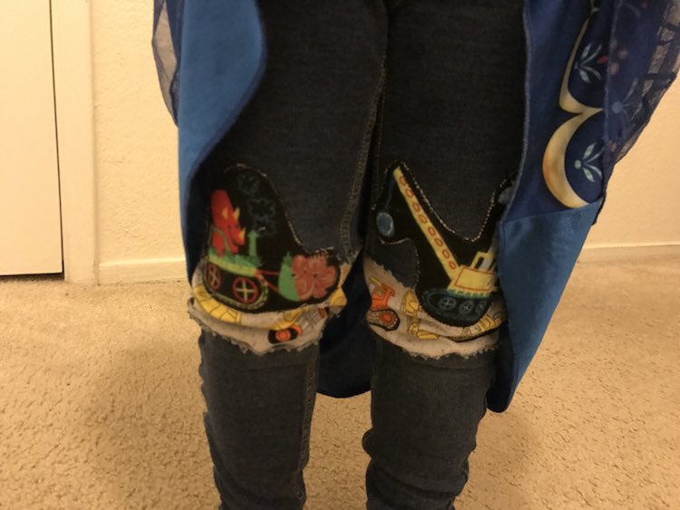 Wearing the pants before she takes off her nightgown in the morning.